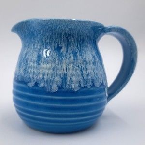 Vintage Dryden Pottery Blue Drip Creamer Mini Pitcher Arkansas USA 1984
